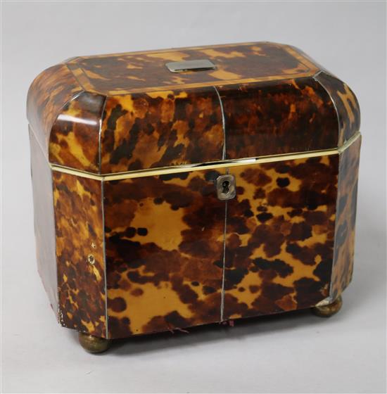 A late Regency tortoiseshell tea caddy